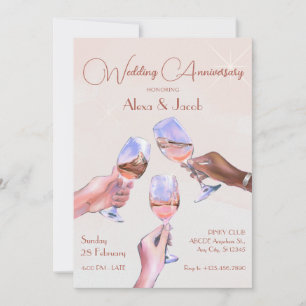 Invitación Aniversario del Boda de los Glasses de Champagne a