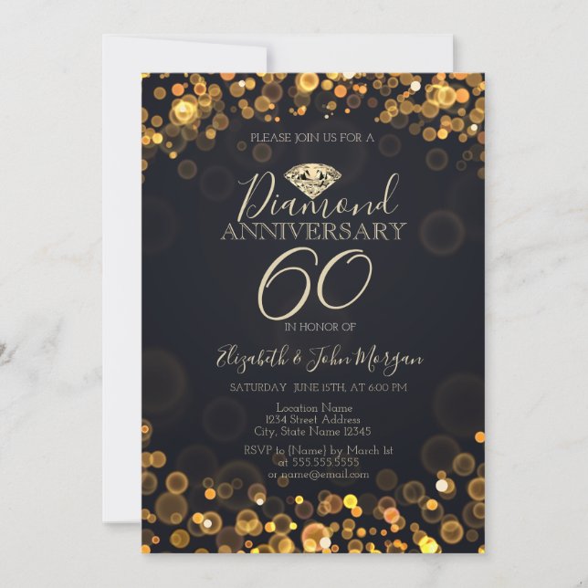 Invitación Aniversario del Boda de los puntos de bokeh del di (Anverso)