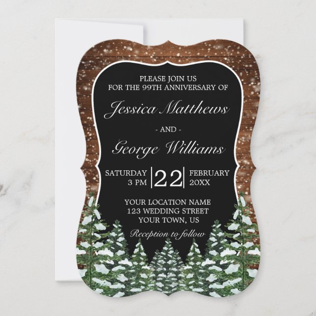 Invitación Aniversario del Boda de Madera y Bosques de Nieve  (Anverso)