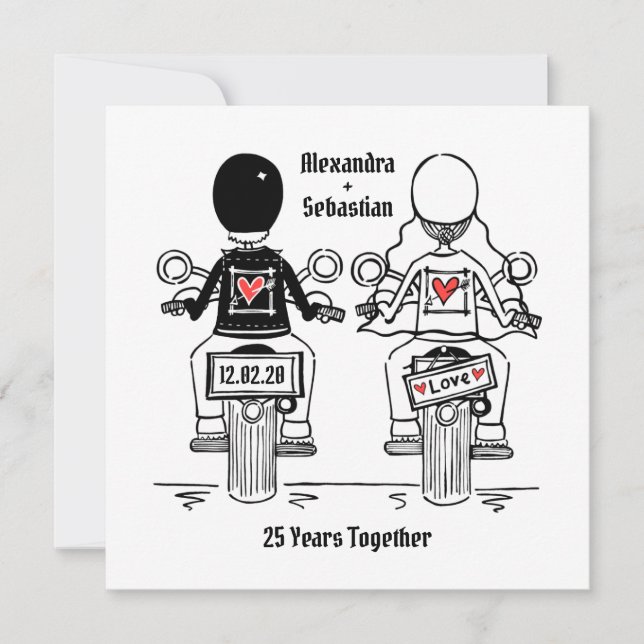 Invitación Aniversario del Boda de motocicletas personalizado (Anverso)