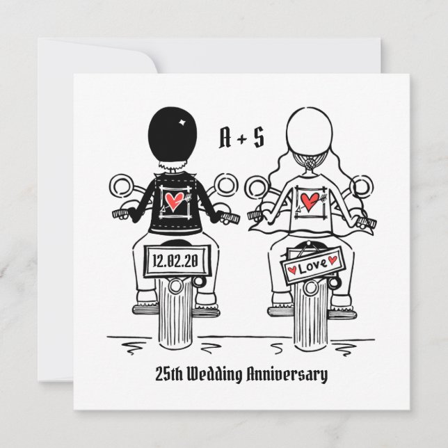 Invitación Aniversario del Boda de motocicletas personalizado (Anverso)