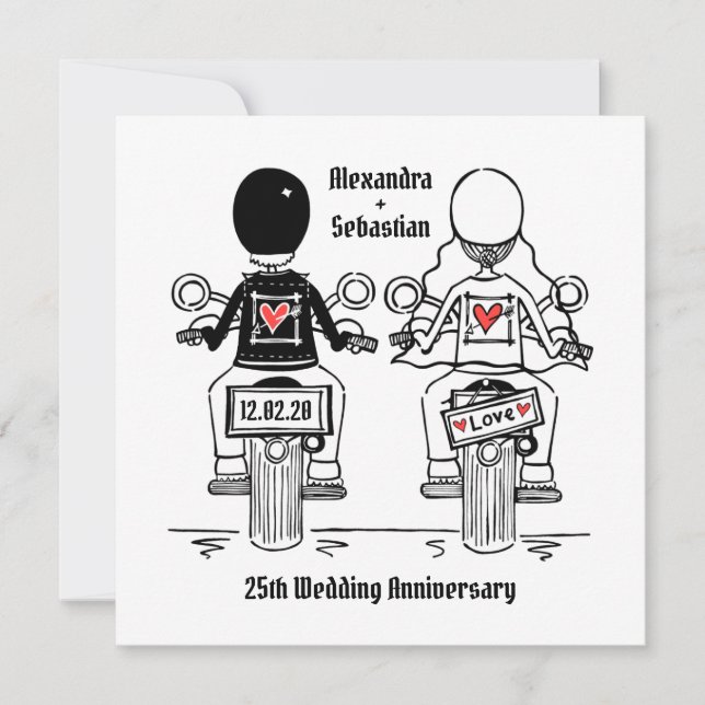 Invitación Aniversario del Boda de motocicletas personalizado (Anverso)