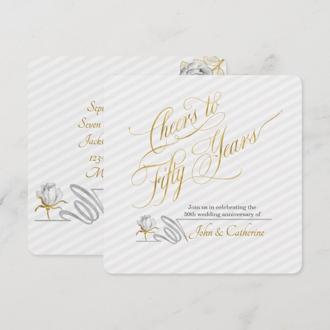Invitación Aniversario del Boda de Oro 50 años franjas (Anverso / Reverso)