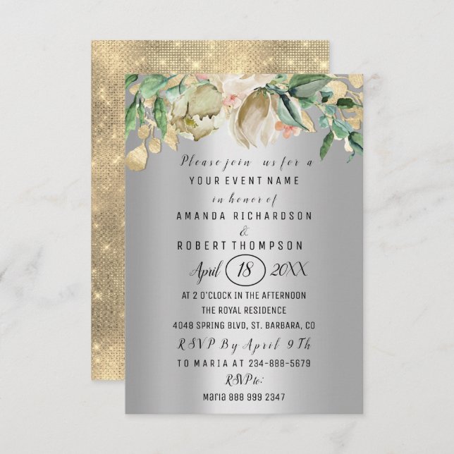 Invitación Aniversario del Boda de oro de Brunch Silver (Anverso / Reverso)