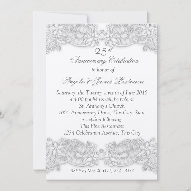Invitación Aniversario del Boda de Plata Floral de Victoria (Anverso)