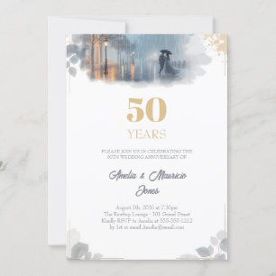 Invitación Aniversario del boda de Rain Dorado Romance