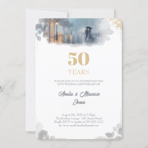 Invitación Aniversario del boda de Rain Dorado Romance