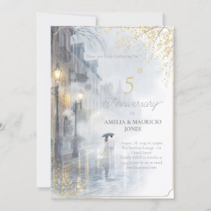 Invitación Aniversario del boda de Rain Dorado Romance
