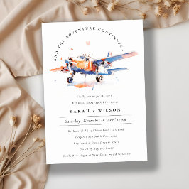 Invitación Aniversario del Boda del avión de Rubor Naranja Az