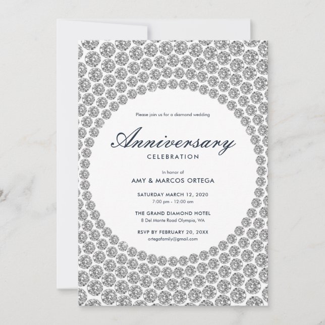 Invitación Aniversario del Boda del Diamante (Anverso)