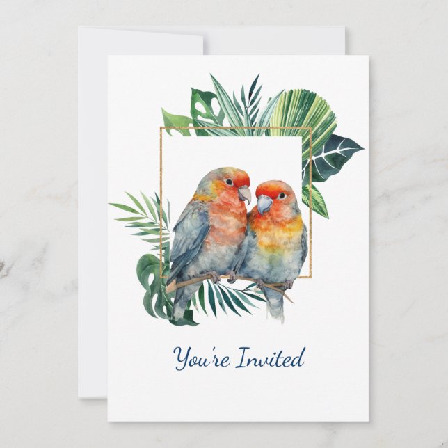 Invitación Aniversario del Boda del loro tropical (Anverso)