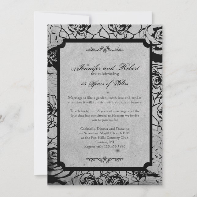 Invitación Aniversario del Boda del marco gótico del Rosa neg (Anverso)