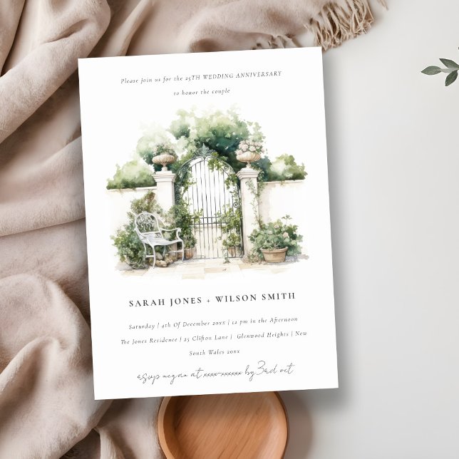 Invitación Aniversario del Boda del paisaje del jardín francé (Subido por el creador)