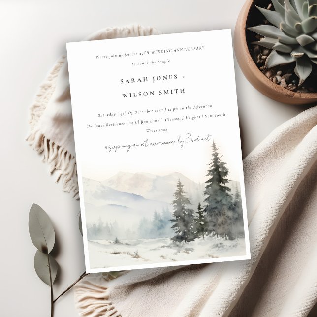 Invitación Aniversario del Boda del paisaje montañoso inverna (Subido por el creador)