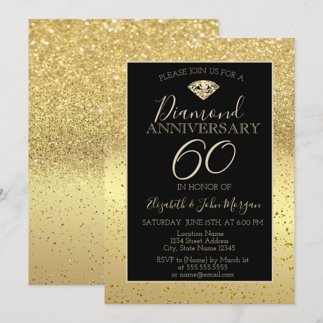 Invitación Aniversario del Boda del Purpurina de diamantes de (Anverso / Reverso)