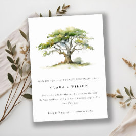 Invitación Aniversario del Boda del roble acuarela verde