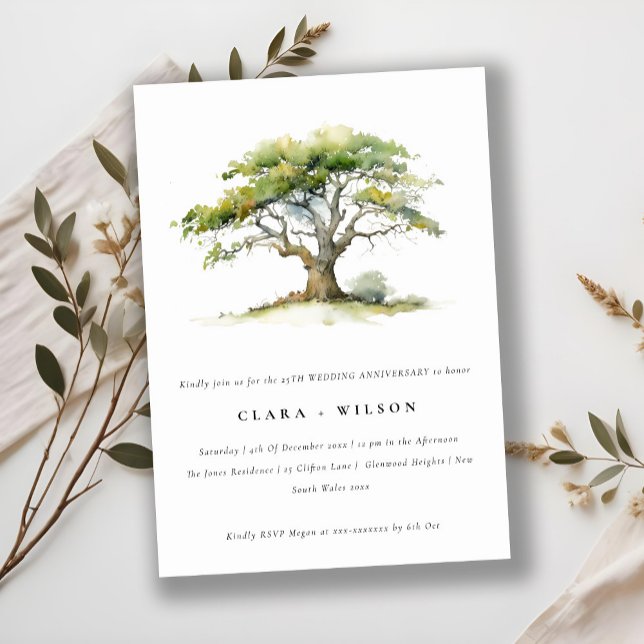 Invitación Aniversario del Boda del roble acuarela verde (Subido por el creador)