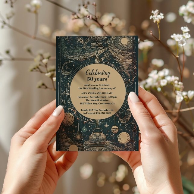 Invitación Aniversario del Boda del Tarot Verde Elegante (Subido por el creador)