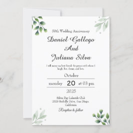 Invitación Aniversario del Boda estándar de la hoja verde