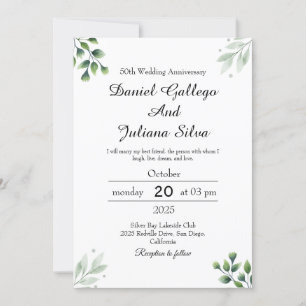 Invitación Aniversario del Boda estándar de la hoja verde