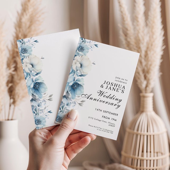Invitación Aniversario del Boda Floral Azul (Subido por el creador)
