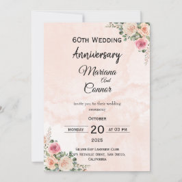 Invitación Aniversario del Boda floral de Crema Rosa
