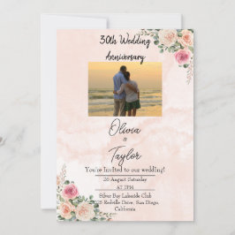 Invitación Aniversario del Boda floral de crema rosa brillant