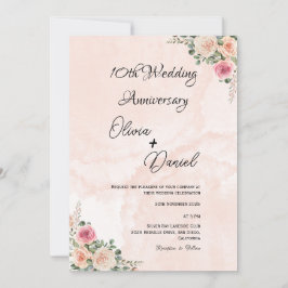 Invitación Aniversario del Boda floral de crema rosa suave