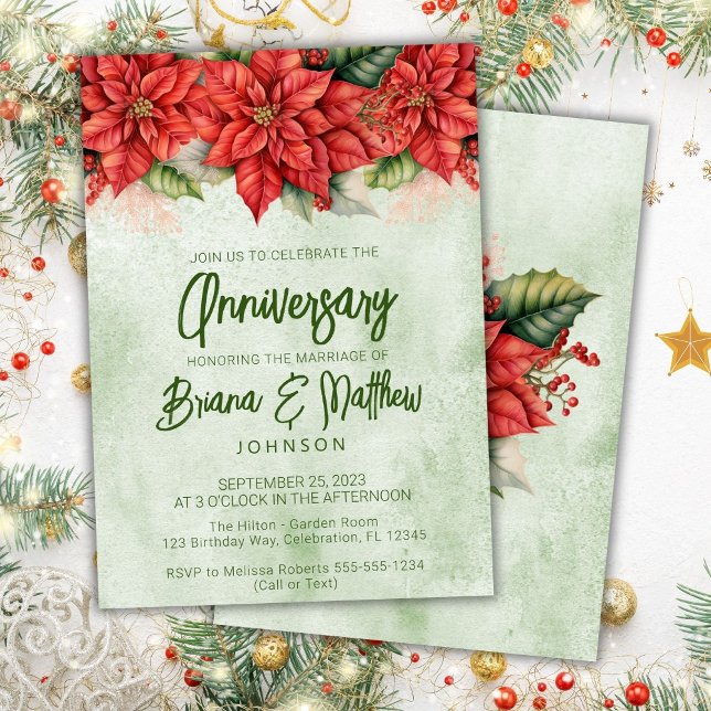 Invitación Aniversario del Boda floral de Poinsettia (Subido por el creador)