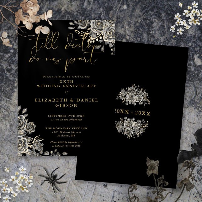 Invitación Aniversario del Boda floral de Rosas góticos (Gothic Roses Floral Wedding Anniversary Invitation)