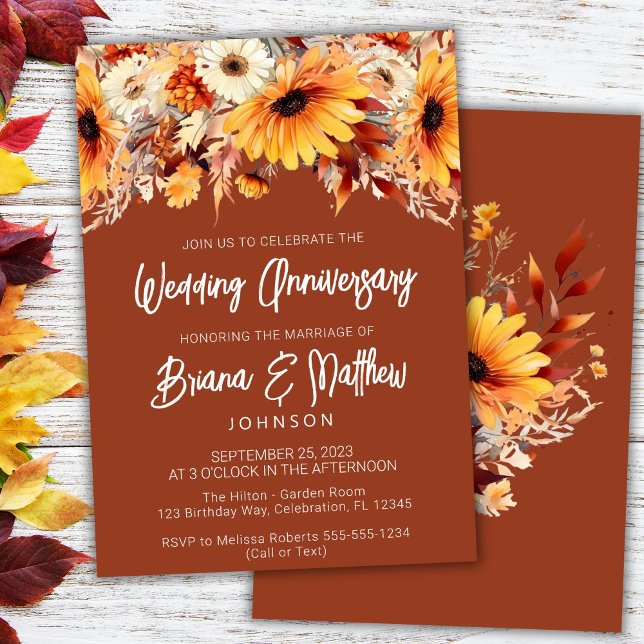 Invitación Aniversario del Boda Floral de Terracotta Fall (Subido por el creador)