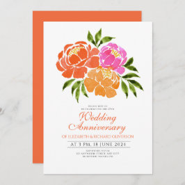 Invitación Aniversario del Boda floral del Naranja rosado cal