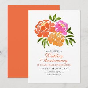 Invitación Aniversario del Boda floral del Naranja rosado cal