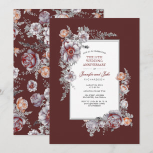 Invitación Aniversario del Boda floral rojo de Borgoña