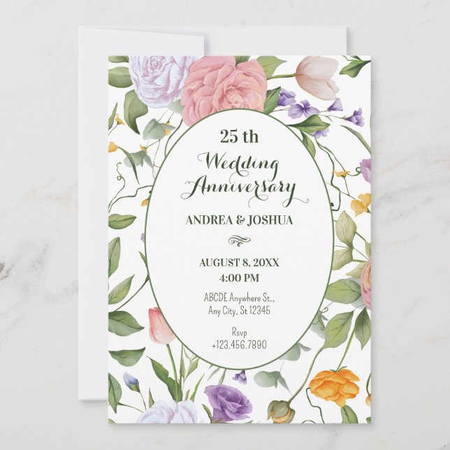 Invitación Aniversario del boda floral suave (Anverso)