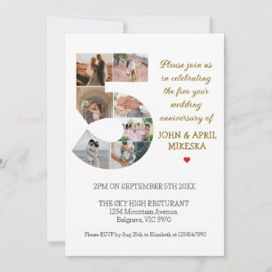 Invitación Aniversario del Boda fotográfico número cinco Pers