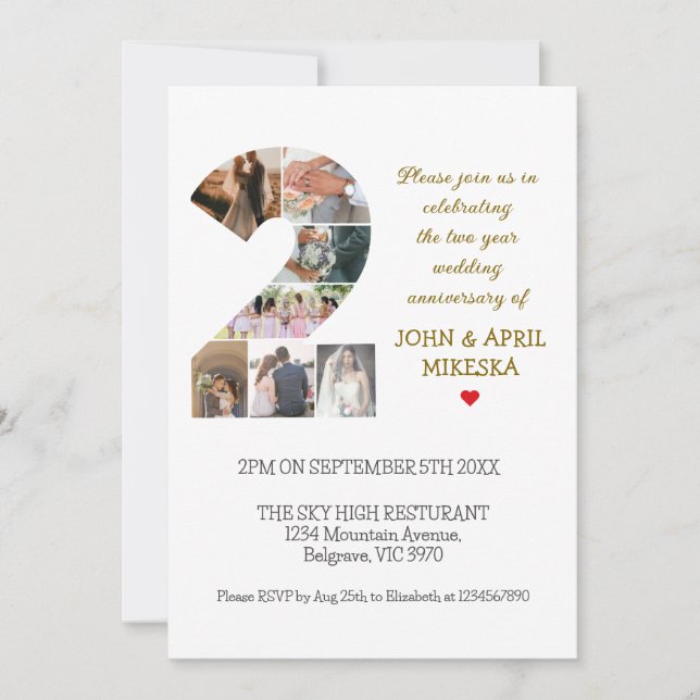 Invitación Aniversario del Boda fotográfico número dos Person (Anverso)