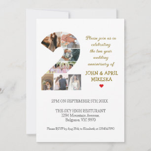 Invitación Aniversario del Boda fotográfico número dos Person