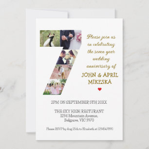 Invitación Aniversario del Boda fotográfico Número siete Pers