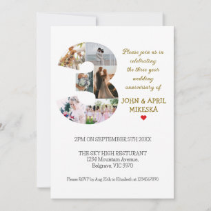 Invitación Aniversario del Boda fotográfico número tres Perso