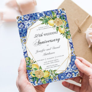 Invitación Aniversario del Boda geométrico de la floral de li