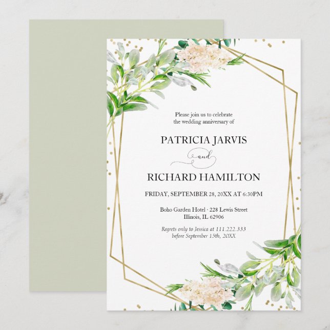 Invitación Aniversario del Boda geométrico elegante de la veg (Anverso / Reverso)