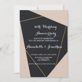 Invitación Aniversario del Boda geométrico rosa negro y dorad
