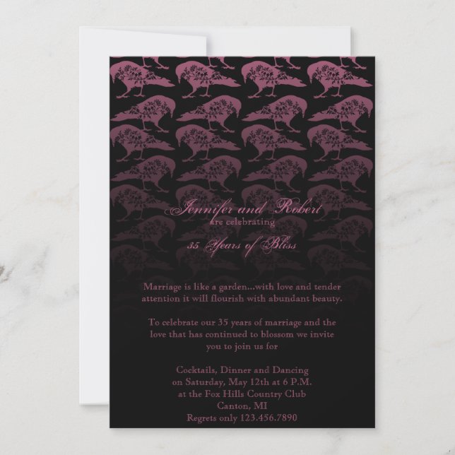 Invitación Aniversario del Boda gótico Purple Raven (Anverso)
