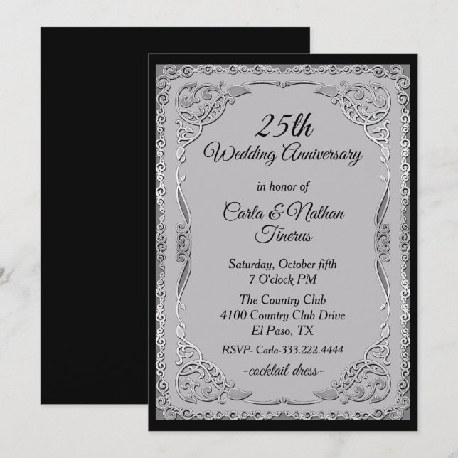 Invitación Aniversario del Boda gris y plata orgánico (Anverso / Reverso)