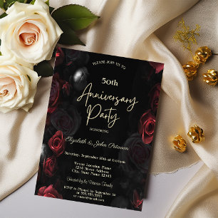 Invitación Aniversario del Boda negro Roses Rojos