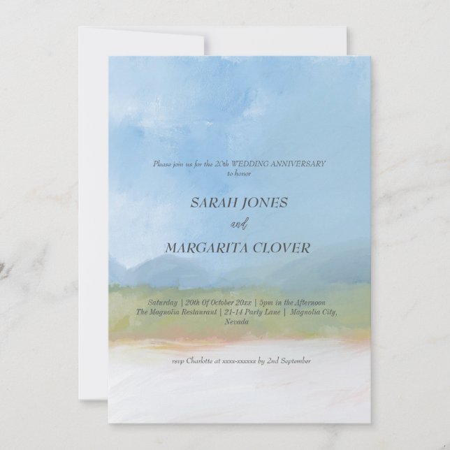 Invitación Aniversario del Boda Paisaje del cielo azul (Anverso)