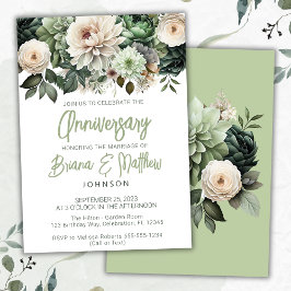 Invitación Aniversario del Boda Sage Green Floral