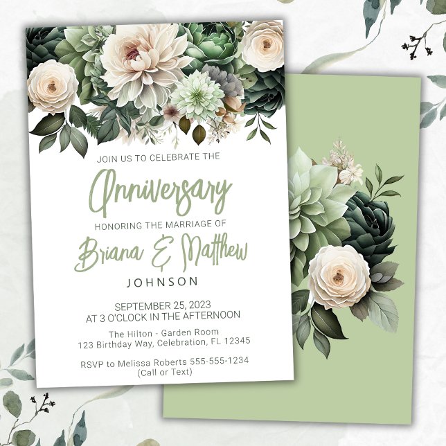 Invitación Aniversario del Boda Sage Green Floral (Subido por el creador)