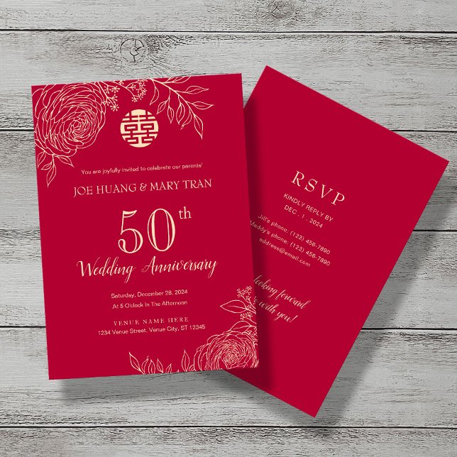 Invitación Aniversario del Boda tradicional chino Ranunculus (Subido por el creador)